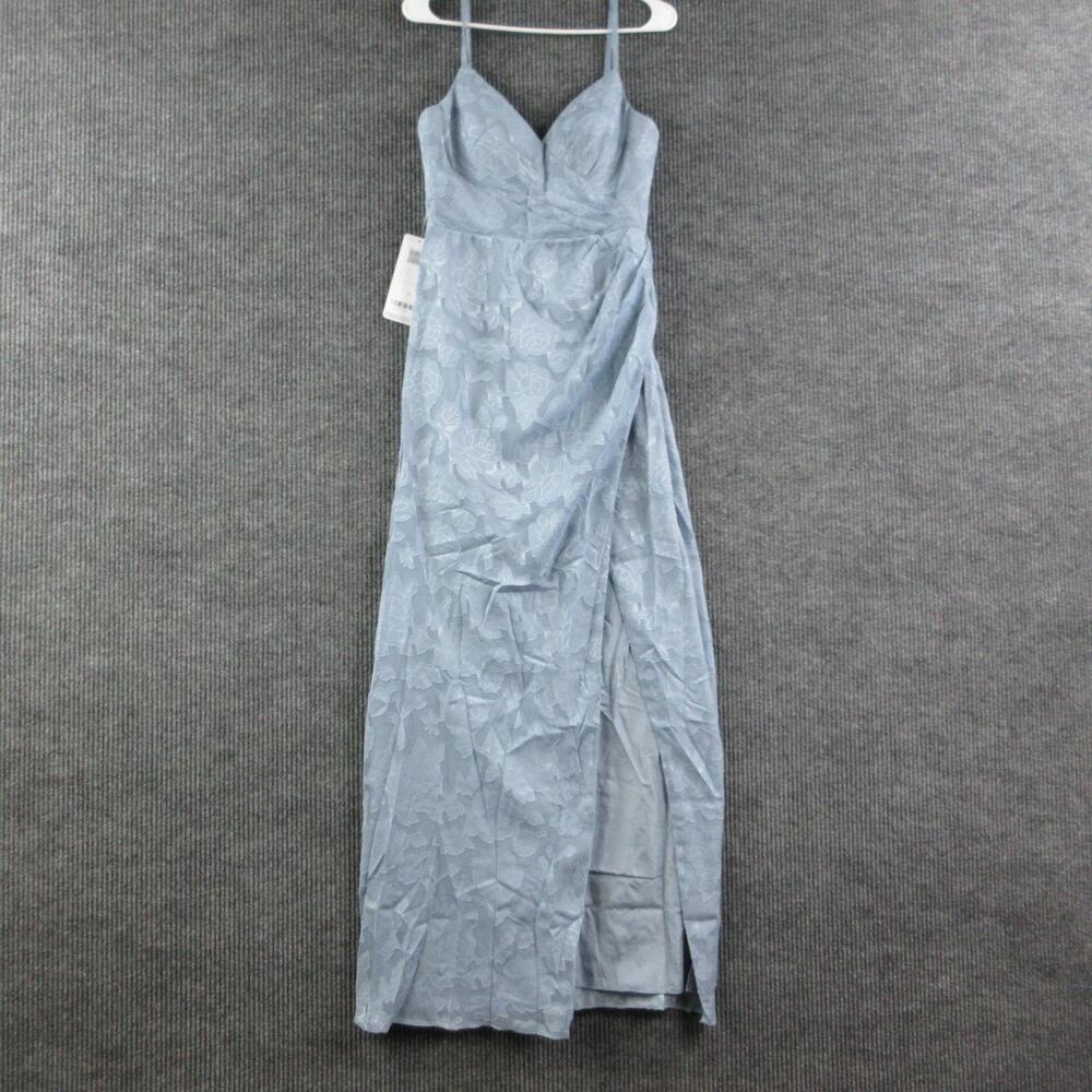 AZAZIE Dress Womens 6 Dusty Blue Wrap Maxi V-Neck Strappy Lined Wedding NWT